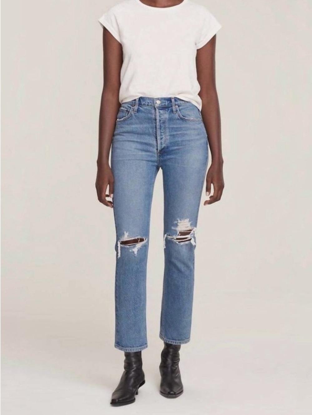 Agolde Riley High Rise Straight Crop Jean Distressed Stretch Denim Whiplash 24